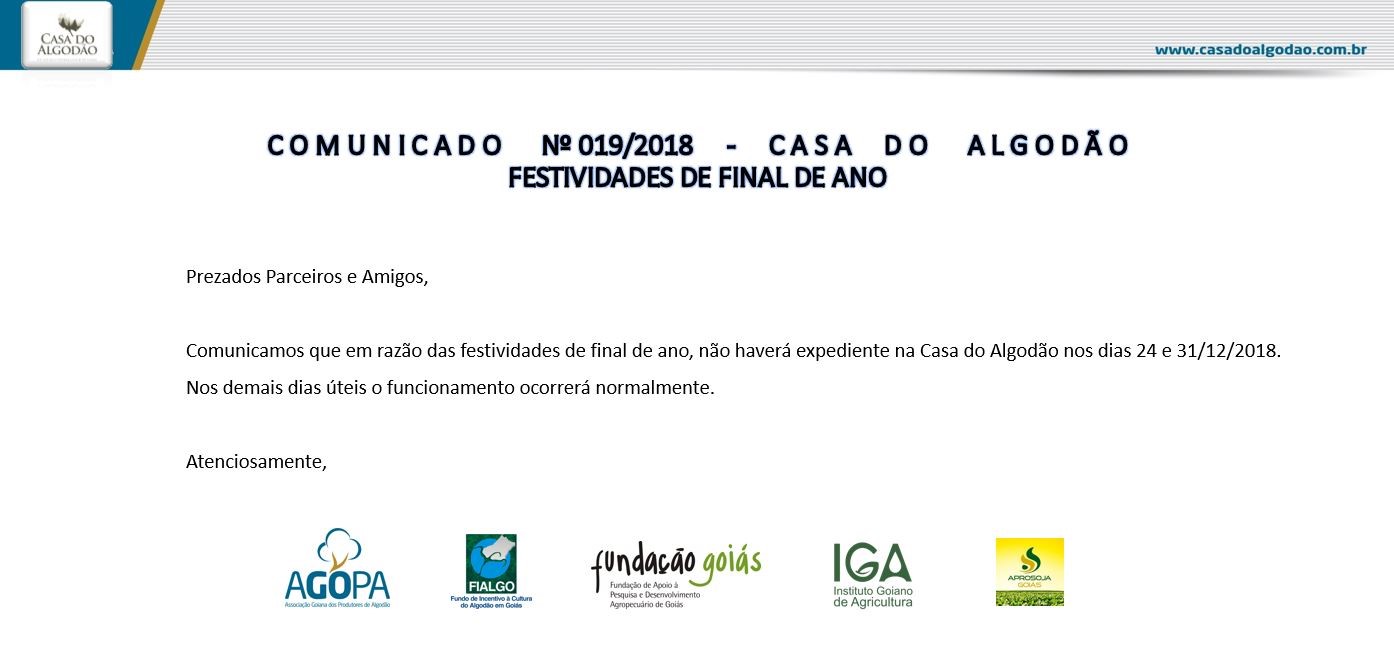 comunicado casa do algodão